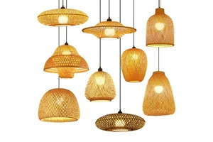 New Design Restaurant Home Decor Handmade Woven Bamboo Wicker Pendant Light Fixture Natural Rattan Hanging Lamps Chandelier