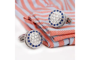 Wedding Suitable Shirt Buttons Copper Metal Silver Blue Rhinestone Cufflink For Men
