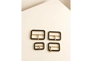 High End Formal Style Gold Plated Printed Black Enamel Oblong Metal Pin Buckles FR for Women's Trench Coat & Midi Dress Belt