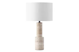 OEM Wholesale Wabi-sabi Travertine Table Light Modern Retro LED Travertine Desk Lamp With Fabric Shade For Bedside Dining Desk