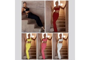 New Solid Color Hollow Out Two-Piece Knitted Midriff-Baring Camisole Top Sheath Dress Suit