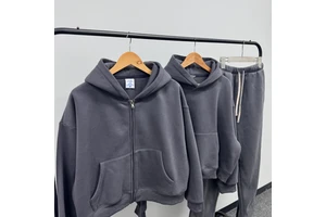 Streetwear Clothing Oversized Custom 2 Pieces Zip Up Boxy Cropped Hoodie And Baggy Flared Sweatpants Sweatshirt Set Blank Plain