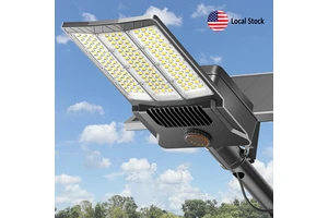 Smart Solar Street Light High Lumen Output with Remote Timer Motion Sensor US Local Warehouse for Parking Lots Roads and Squares