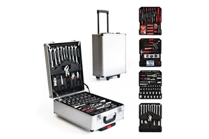 499 Pieces Tool Set Kit with Pull-along Suitcase and Aluminum Box Four Layers of Hardware Combination Tools