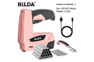 HILDA Industrial Grade Electric Nail Gun U/T Type Straight Nail Gun 2000mAh Battery for Household Woodworking 6-15mm Nail Length