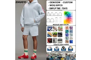 Cut And Sew Embroidered Hoodie Shorts Set Heavyweight Chenille Embroidery Oversized Streetwear Two Piece Set Men