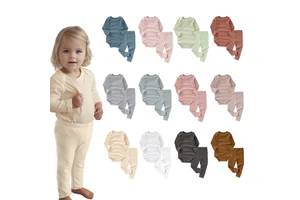 Newborn Boys And Baby Girls Solid Color Rib Knit Cotton Long Sleeve Jumpsuit Trousers Autumn Winter Clothing Sets