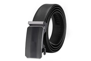 Custom Casual Automatic Luxury Cowhide Belt Buckle Adjustable Ratchet Belt For Dress Pant Black Genuine Leather Men's Belts