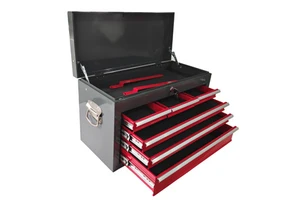 Portable Red Black Toolcase Lockable Multipurpose Toolbox Tool Box With Six Drawers