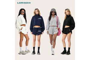 LORISOW Custom ODM OEM Long Sleeve Crop Top And Shorts Yoga Suit Sets Fitness For Women Outdoor Sport Training Solid Pattern