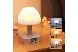 Rechargeable Touch Control LED Bedside Lamp Digital Clock Display 3 Color Night Light Battery Cordless Lamp For Bedroom Nursery