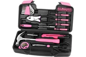 39PC Hand Operated Household Tool Box Set Repair Kit with Hammer Screwdriver Pliers Tape Measure Hex Keys Bits Case