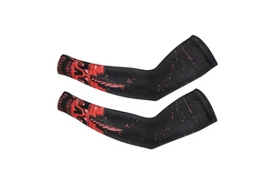 Customized Colors Compression Cycling Arm Sleeves Black Red Skull Print Anti-Uv Unisex Adult Size One Size Fit All