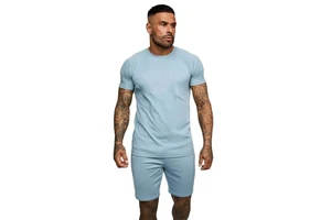 Men's Custom Design Twin Set Streetwear 2-Piece Raglan Sleeve Outfit with Custom Printing for Summer Daily and Workout