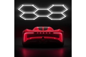 680W Cold White LED Honeycomb Light IP55 Automotive Detail Garage Roof Light 220V 2.4-4.8m/8-16ft Hexagonal