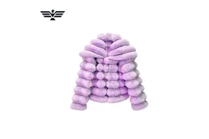 Latest Elegant Casual Luxury Women's Long Pink Plush Puffer Knitted Waterproof Soft Rabbit Fur Winter Coat Cotton Filling Button