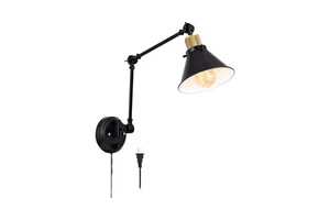 Dimmable Plug-in LED Iron Wall Sconce 6FT Cord Swing Arm Wall Lights with E26 Base Two Arms 1 Pack