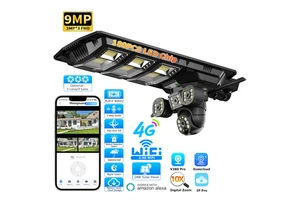 Hongnaer 8/9MP Solar Powered CCTV Security Camera Eseecloud V380 Pro 4K 2/3 Lens WiFi 4G Sim Card Solar Street Light With Camera