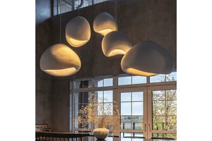 JACKSUN Modern Bedside Japanese Wabi Sabi Pendant Light Resin Shade 20 Inch Hanging Lamp E27 Base Chandelier For Dining Kitchen