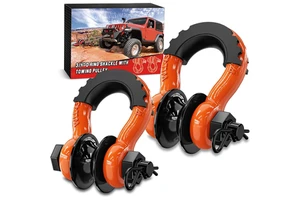 AMBITION Orange 3/4" D Ring Shackle with Towing Pulley 2 Pack 4.75 Ton 9500 Lbs 7/8" Pin Heavy Duty Off Road Recovery Shackle
