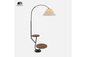 Curved Half Moon Arching Living Room Decorative Nordic Luxury Led Modern Arc Wooden Floor Lamp With Table