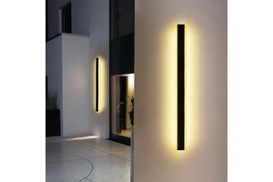 Modern Minimalist Solar Long Strip LED Wall Lamp, Waterproof Aluminum Linear Outdoor Sconce for Luxury Villa & Garden Accent
