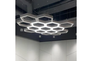 Stylish Indoor LED Hexagon Linear Chandelier Square Pendant Lights with Adjustable Height Convenient Suspension Installation