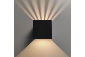 Modern Black Square LED Wall Lamp with Radiant Multi-Beam Effect - Stylish Outdoor Wall Sconce for Bedroom, Living Room