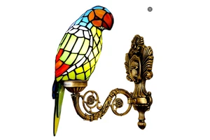 American Retro Yellow Parrot Stained Glass Wall Lamp Vintage Iron Body With E26 Base For Garden Home Corridor Decoration