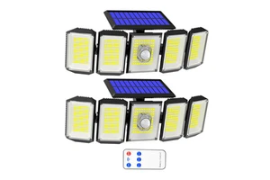 Solar Lights Outdoor 300 LEDs Wall Lamp with Adjustable Heads Security LED Flood Light IP65 Waterproof with 3 Working Modes