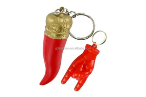 Factory Bulk Custom Cornicello Metal Italian Horn Good Luck Souvenir Keychain Pepper Chili Horns Corno Malochio Charm Keychain