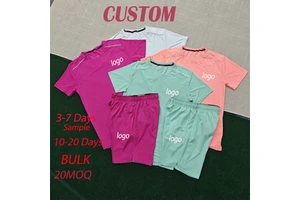 Two Pieces Set Gym Sporty Slim Fit Shorts Sleeve t Shirts and Nylon Shorts Set Quick Dry Workout Gym Reflective logo Track Set