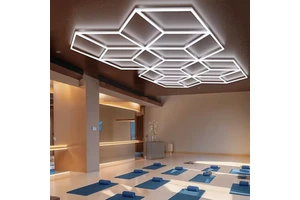 Hot Sale Waterproof 2433*4840mm LED Ceiling Light for Car Wash Workshop Garage with Hexagonal Design