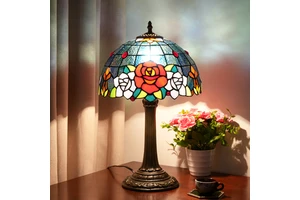 High Quality Antique Stained Glass Tiffany Table Lamp 12" Modern tiffany Home Decor Bedroom Bedside Black Rose Luxury Table Lamp