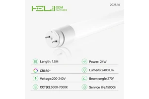 1.5M 24W Glass LED Tube Light 2400lm 200-240V 270° Beam Angle 15000H Life Factory Direct