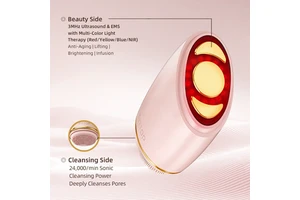 New Double-function 24,000 Sonic Vibrations/min EMS Beauty Device LED Light Therapy for Face Pore Removal Waterproof Travel Use