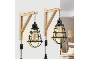 Crossxborder industrial style plug-in wall lamp with plug wire hemp rope hanging farmhouse kitchen bedroom