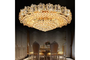 European Luxury Gold Stainless Steel Fancy Decor K9 Large Round Crystal Ceiling Lamp Chandelier for Living Room Home Office