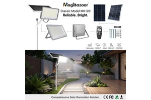 MagiBazaar MK90 Solar Powered LED Flood Light 120 Beam Angle IP65 Remote Control GaN-Charged 400W For Warehouse Camping