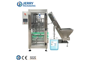 JERRY PACKAGING Full Automatic Pick&Place Jerrycan Plastic Bottle Servo Capping Packaging Machine