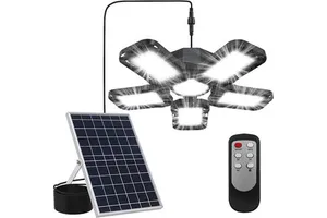 Solar Powered Shed Light Solar Pendant Light with Remote Control Large Solar Panel with 228 LED 5 Heads Portable Solar Light