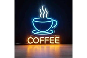 LED Coffee Cup Shaped Acrylic Neon Sign Decorative Lamp USB Powered Hanging Ultra-bright Luminous