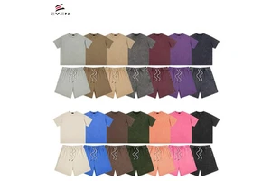 OEM 100% Cotton Heavyweight Mens Oversized T Shirts Short Sets Dtg Print Logo High Street Acid Washed Vintage Custom Short Suits