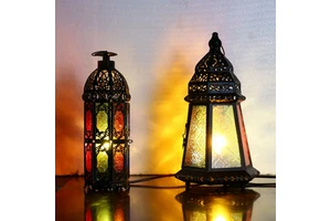 Dimming Diffuse Coffee Lamp Wrought Iron Glass Candlestick Morocco Lamp Creative Features the Mediterranean Metal Table Lamp