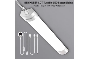 LED Batten Lights Waterproof Plastic Plug-in IP65 Daylight 4000K 6000K 1.3FT 40cm 18W for Shed Cabinet Loft Garage Warehouse