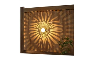 Solar Outdoor Waterproof Mandala Pattern Wrought Iron Wall Hanging Lamp with Eagle Design Manual Switch Warm Light for Courtyard
