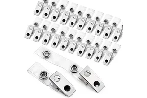 Metal Badge Clips with Clear PVC Straps ID Strap Clip Double Holes Badge Holder Clips ID Clip for Badges Work Badges