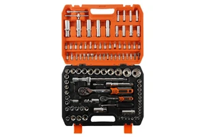 108-Piece Sleeve Set Factory Direct Wrench Socket Tool with 1/4 & 1/2 Inch Drive Sizes and Plastic Case Storage