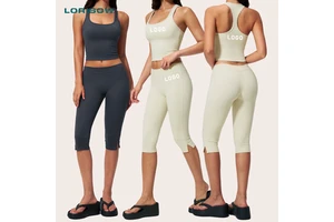LORISOW Women Racerback Tank Top And Capri Leggings Two Piece Athletic Gym Sportswear Workout Suits Activewear Outfits