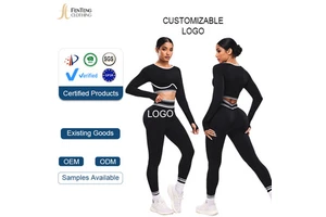 Under Lulu Custom Women Striped Crew Neck Long Sleeve Yoga Suit 2-Piece Set Spandex/Nylon Autumn Winter Outdoor Sports Fitness